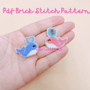 Blue Pink Whale, Lover, Brick stitch pattern for Miyuki Delica, Beading Pattern, Bead Cute Charm, Instant download, PDF pattern