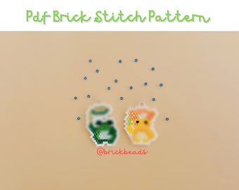 Frog and Rabbit in the Rain Brick stitch pattern for Miyuki Delica Bead, Beading Pattern, Bead Cute Charm, Instant download, PDF pattern