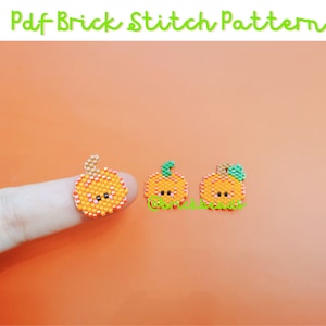 Kawaii Pumpkins, Brick stitch pattern for Miyuki Delica, Beading Pattern, Bead Cute Charm, Instant download, PDF pattern