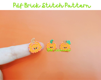 Kawaii Pumpkins, Brick stitch pattern for Miyuki Delica, Beading Pattern, Bead Cute Charm, Instant download, PDF pattern