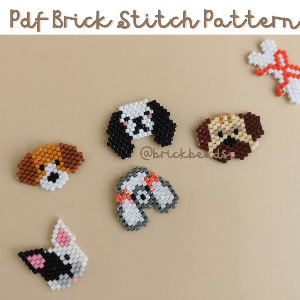 Petits chiens Set_Brick stitch pattern pour Miyuki Delica, Beading Pattern, Bead Cute Charm, Instant download, PDF pattern