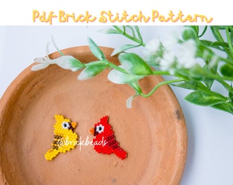 Cardinal birds, Brick stitch pattern for Miyuki Delica Bead, Beading Pattern, Bead Cute Charm, Instant download, PDF pattern