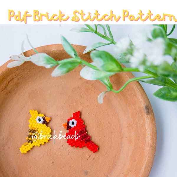 Cardinal birds, Brick stitch pattern for Miyuki Delica Bead, Beading Pattern, Bead Cute Charm, Instant download, PDF pattern