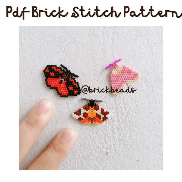 Beautiful Moth Brick stitch pattern for Miyuki Delica Bead, Beading Pattern, Bead Cute Charm, Instant download, PDF pattern
