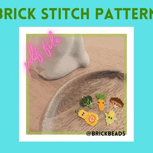 Combo Cute Veggie Brick stitch pattern for Miyuki Delica Bead, Beading Pattern, Instant download, PDF pattern