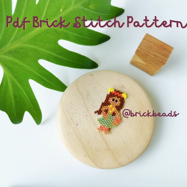 Cute Hawaii Girl_Brick stitch pattern for Miyuki Delica Bead, Beading Pattern, Bead Cute Charm, Instant download, PDF pattern