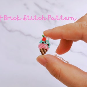 Erdbeer & Schokolade Minze Eistüte Brick Stichmuster für Miyuki Delica Bead, Perlenmuster, Sofortdownload, PDF Muster