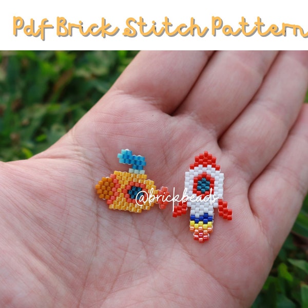 Yellow Submarine and White Rocket_Brick stitch pattern for Miyuki Delica Bead, Beading Pattern, Instant download, PDFpattern