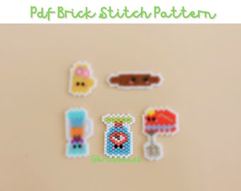 Cute Kitchenware Bakery Brick stitch pattern for Miyuki Delica Bead, Beading Pattern, Bead Cute Charm, Instant download, PDF pattern