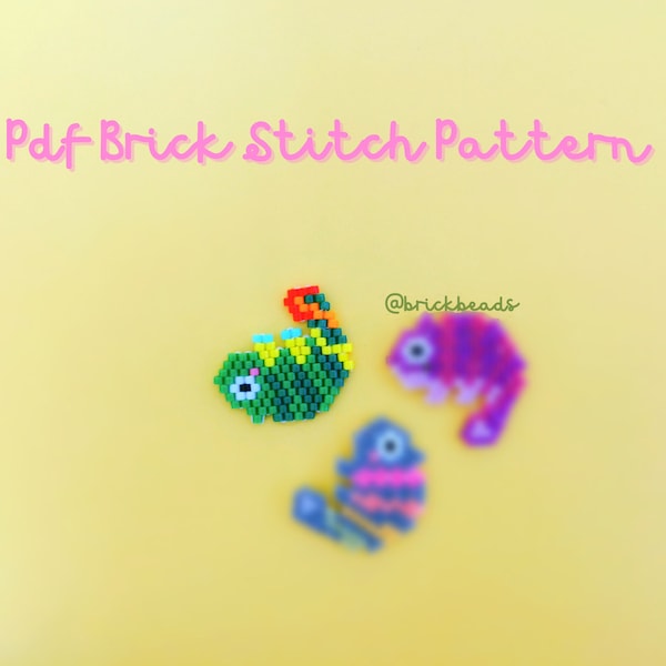 Chameleon's adventure Brick stitch pattern for Miyuki Delica Bead, Beading Pattern, Bead Cute Charm, Instant download, PDF pattern