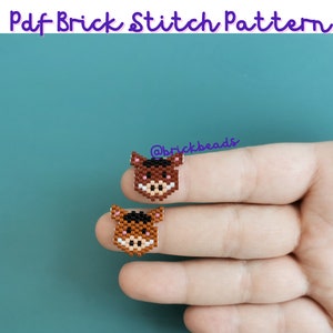 May include: Two beaded horse head designs in brown, black, and tan colours. The text "Pdf Brick Stitch Pattern" is at the top, and "@brickbeads" is in the lower right corner. The horse heads are displayed on a person's fingers.
