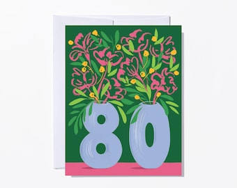 80th Milestone Birthday Flowers Card