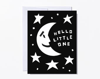 High Contrast Moon and Stars Baby Card
