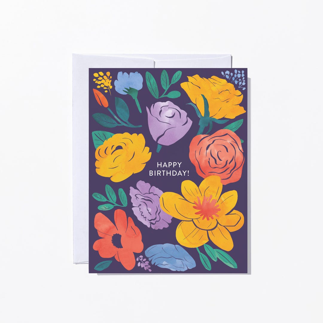 Watercolor Floral Birthday Card - Etsy