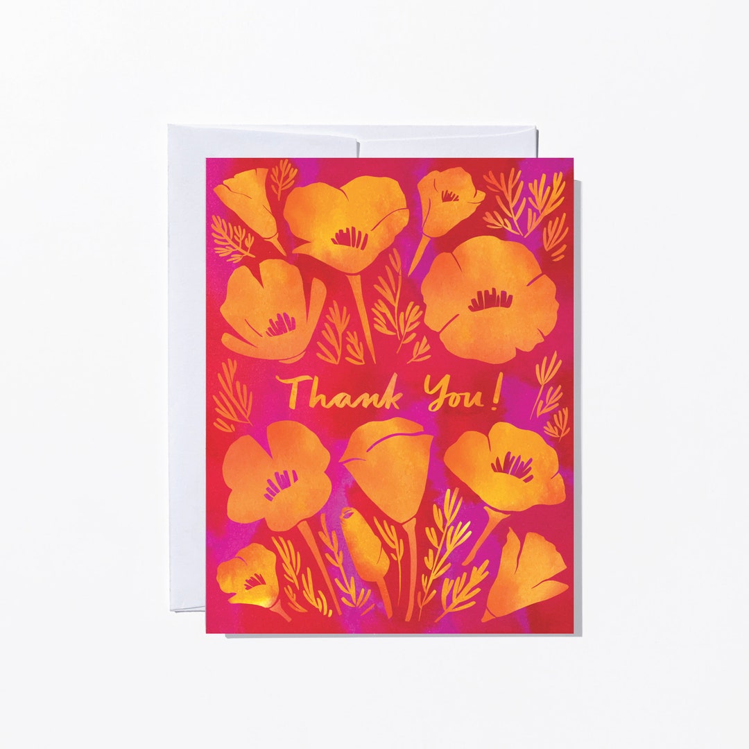 California Poppies Thank You Card - Etsy
