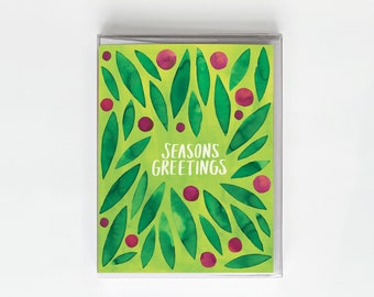 Seasons Greetings Watercolor Leaves - Boxed Set of 8 Cards