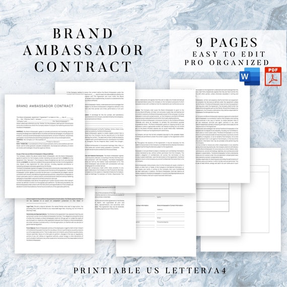 Editable Brand Ambassador Agreement Template Social Media Etsy Australia