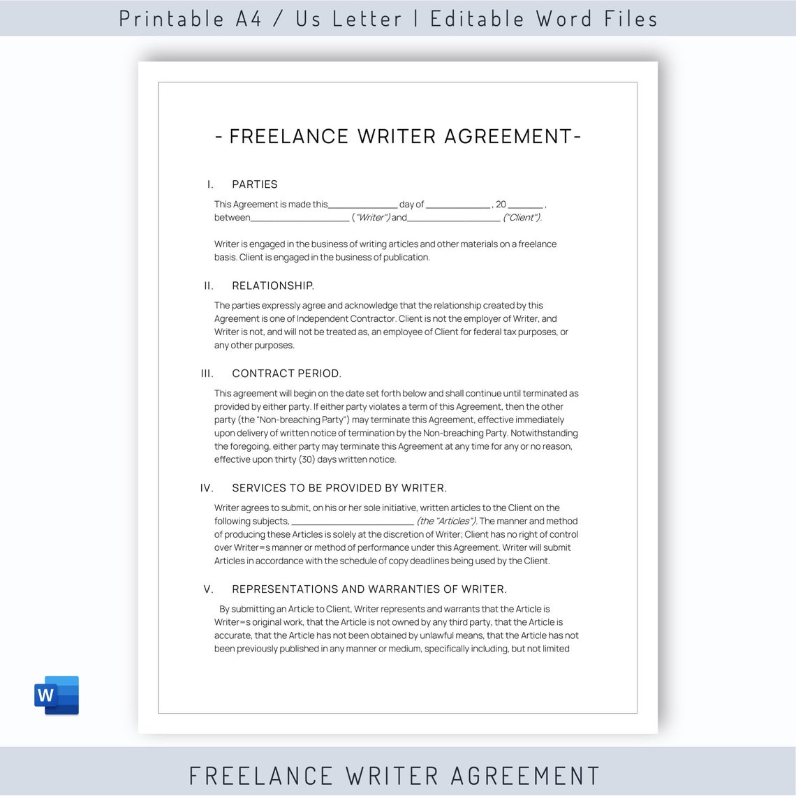 Freelance Writer Agreement Template