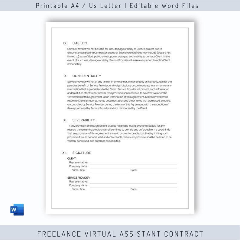 Modèle de contrat dassistant virtuel freelance modifiable  Etsy France