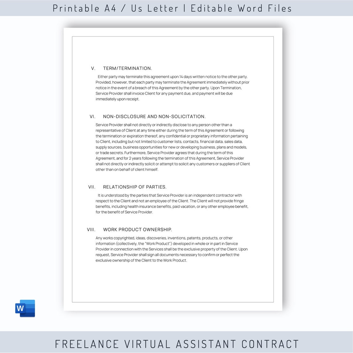 Modèle de contrat dassistant virtuel freelance modifiable  Etsy France
