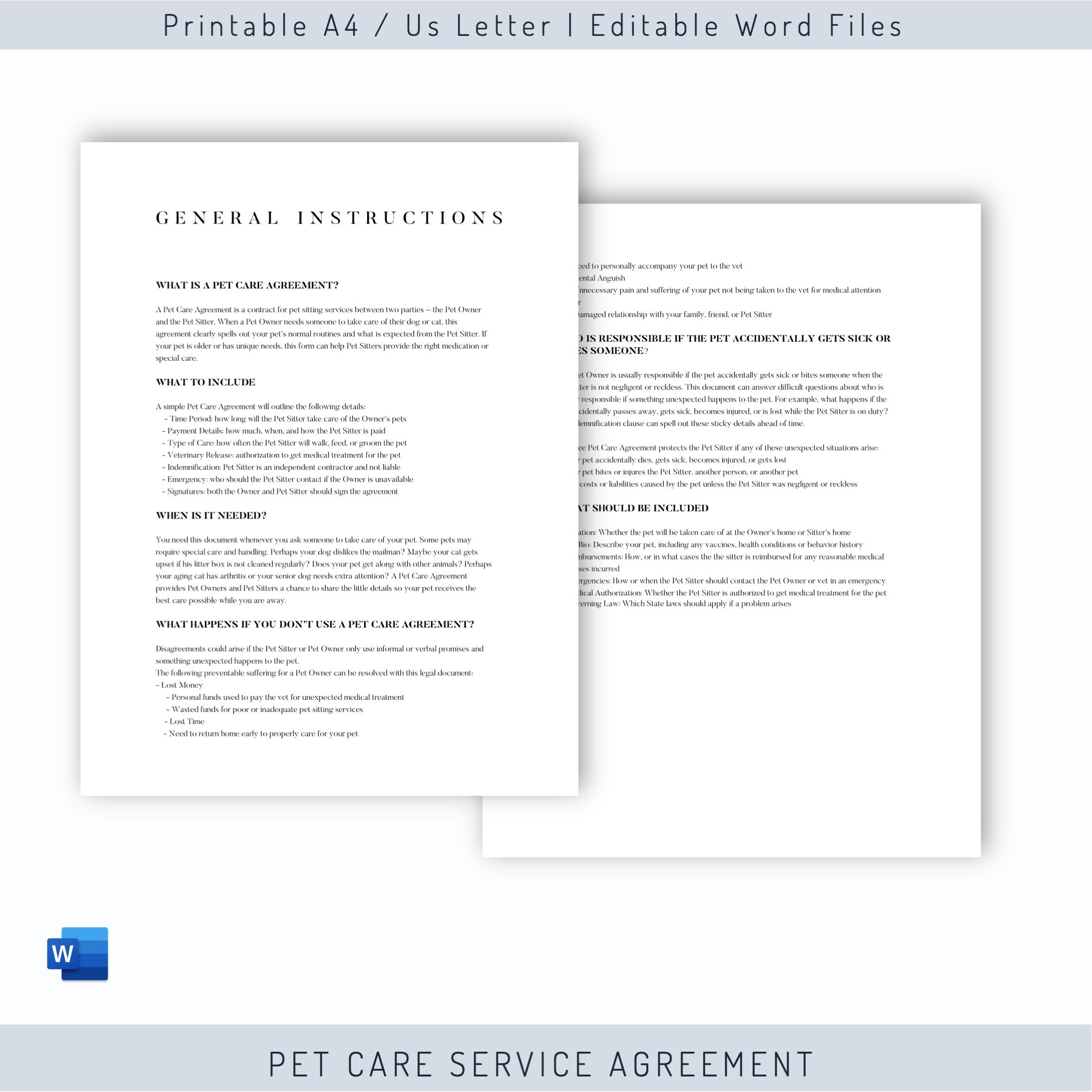 Editable Pet Care Service Agreement Daycare Contract Dog - Etsy