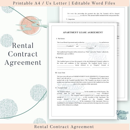 editable rental agreement residential lease agreement lease etsy