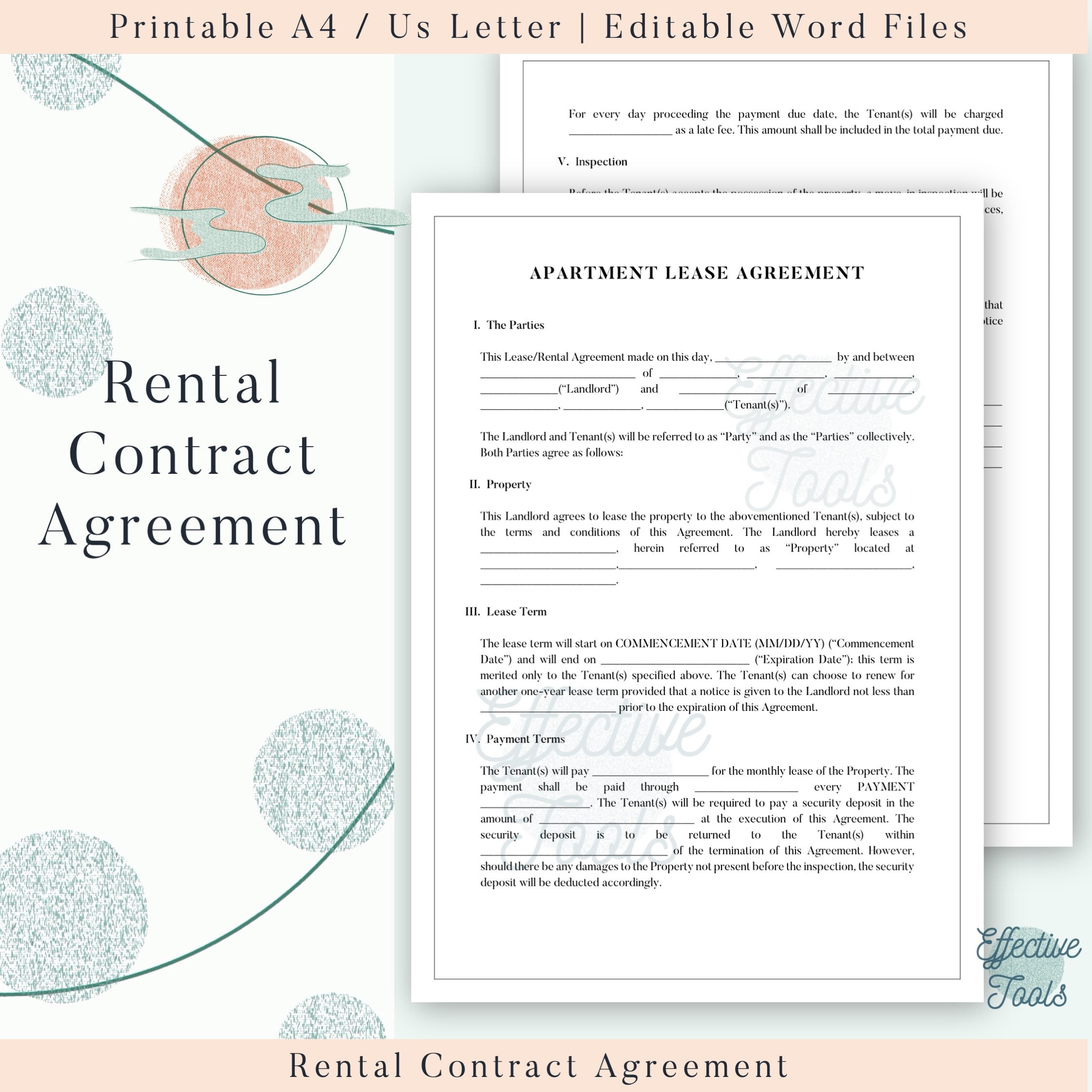 editable rental agreement residential lease agreement lease etsy