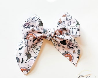 Halloween Fabric Hand Tied Hair Bow / Halloween Hair Bow