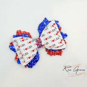 I love the USA Hair Bow / Patriotic Hair Bow / Fourth of July Hair Bow