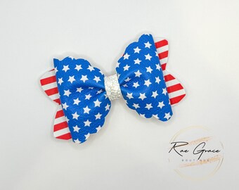 July 4th Hair Bow / Patriotic Hair Bow / Stars and Strips Hair Bow
