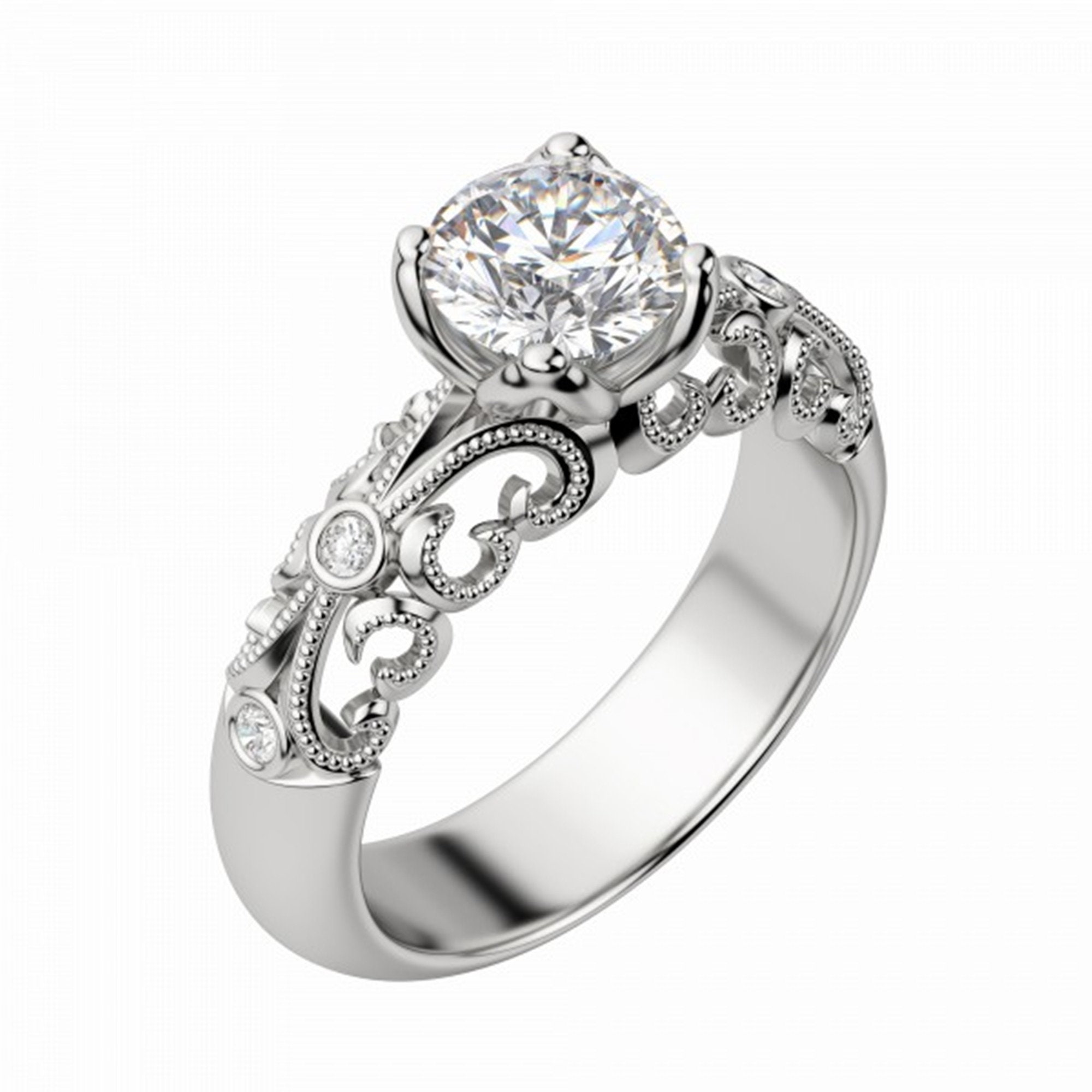 Art Deco Wedding Ring 14K White Gold Ring 1.15 Ct Round Etsy