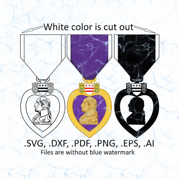 Purple Heart svg vector files, dxf, pdf, ai, eps, png, Purple Heart Medal / Badge files