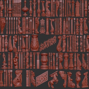 Balusters Banisters Pillars Fencing 3d stl models set, CNC Router Engraver, Artcam, Aspire, CNC files