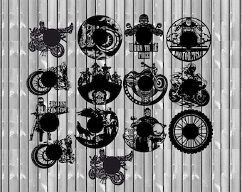 Motorcycle Sport bike Biker clock face template laser cut dxf, cdr files