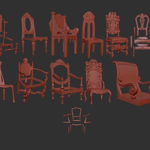 Chairs 3d stl models set, CNC Router Engraver, Artcam, Aspire, CNC files