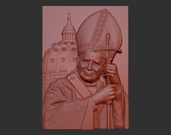 Papa Juan Pablo 2 Vaticano Católico modelo de relieve stl 3d, grabador de enrutador CNC, archivos CNC