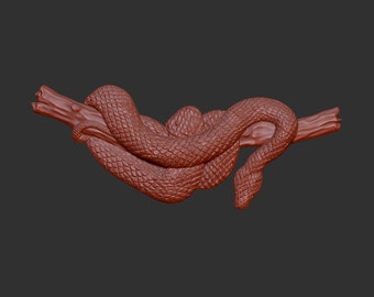Python snake on branch stl 3d model relief element, CNC Router Engraver, CNC files