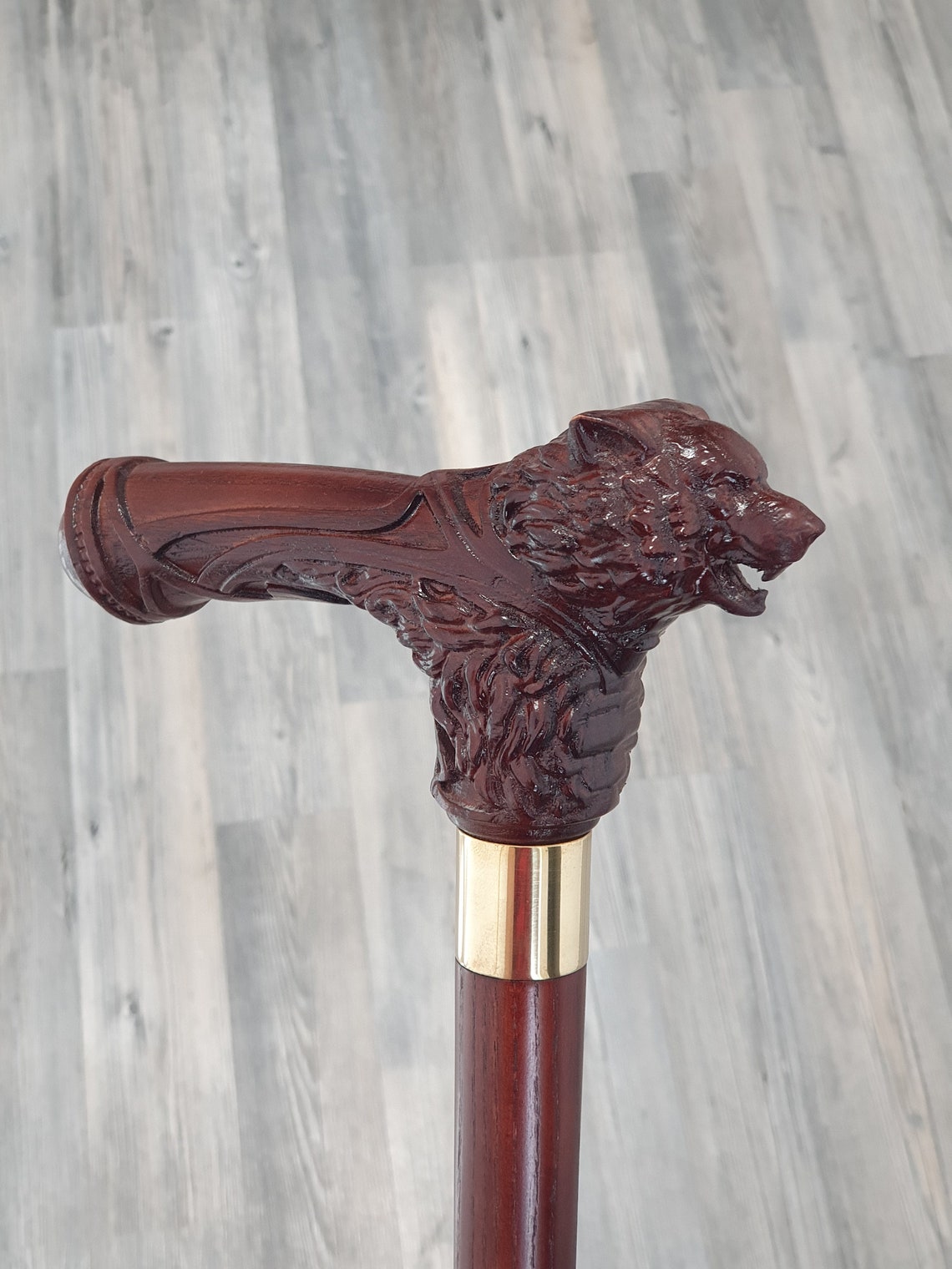 Wolf head walking stick wolf gift walking cane with wolf Etsy