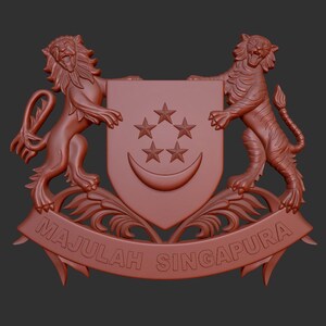 Singapore emblem .stl 3d model relief element, Singapore coat of arms .stl