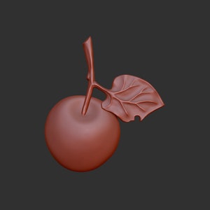 Peut inclure: Une pomme rouge avec une seule feuille verte attachée à la tige.