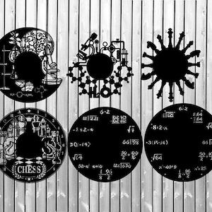 Chess Math Chemistry clock face template laser cut dxf, cdr files