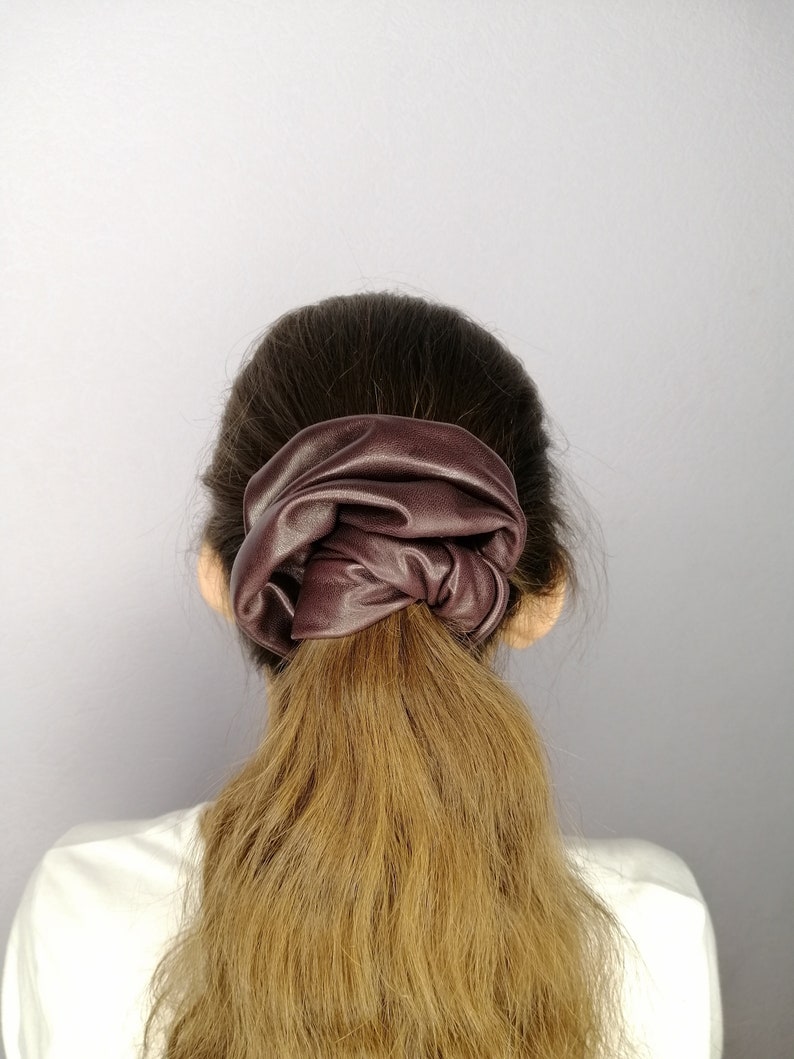 Luxury Scrunchie Brown Genuine Leather Scrunchie Oversized Hair Tie Strong Elastic Real leather Woman accessories Genuine leather