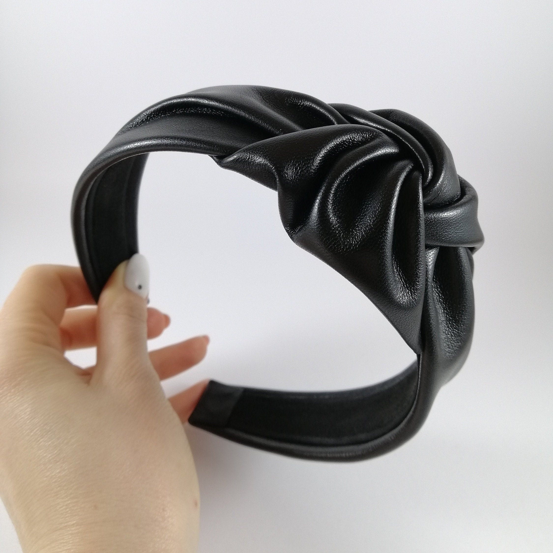 Luxury Headband Black Real leather headband Woman accessories Etsy