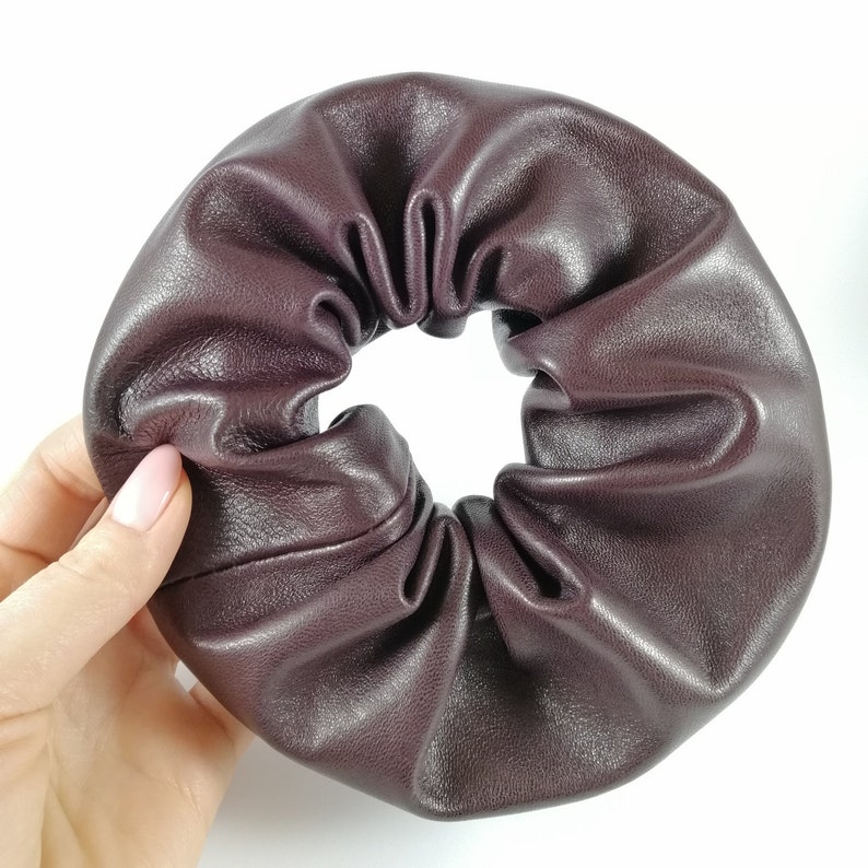 Luxury Scrunchie Brown Genuine Leather Scrunchie Oversized Hair Tie Strong Elastic Real leather Woman accessories Genuine leather