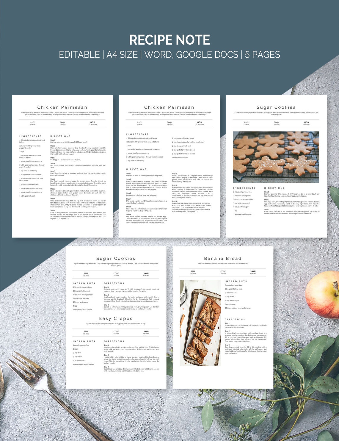 Editable Recipe Page MS Word Google Docs Recipe Template Etsy Editable Recipe Page MS Word Google Docs Recipe Template Etsy