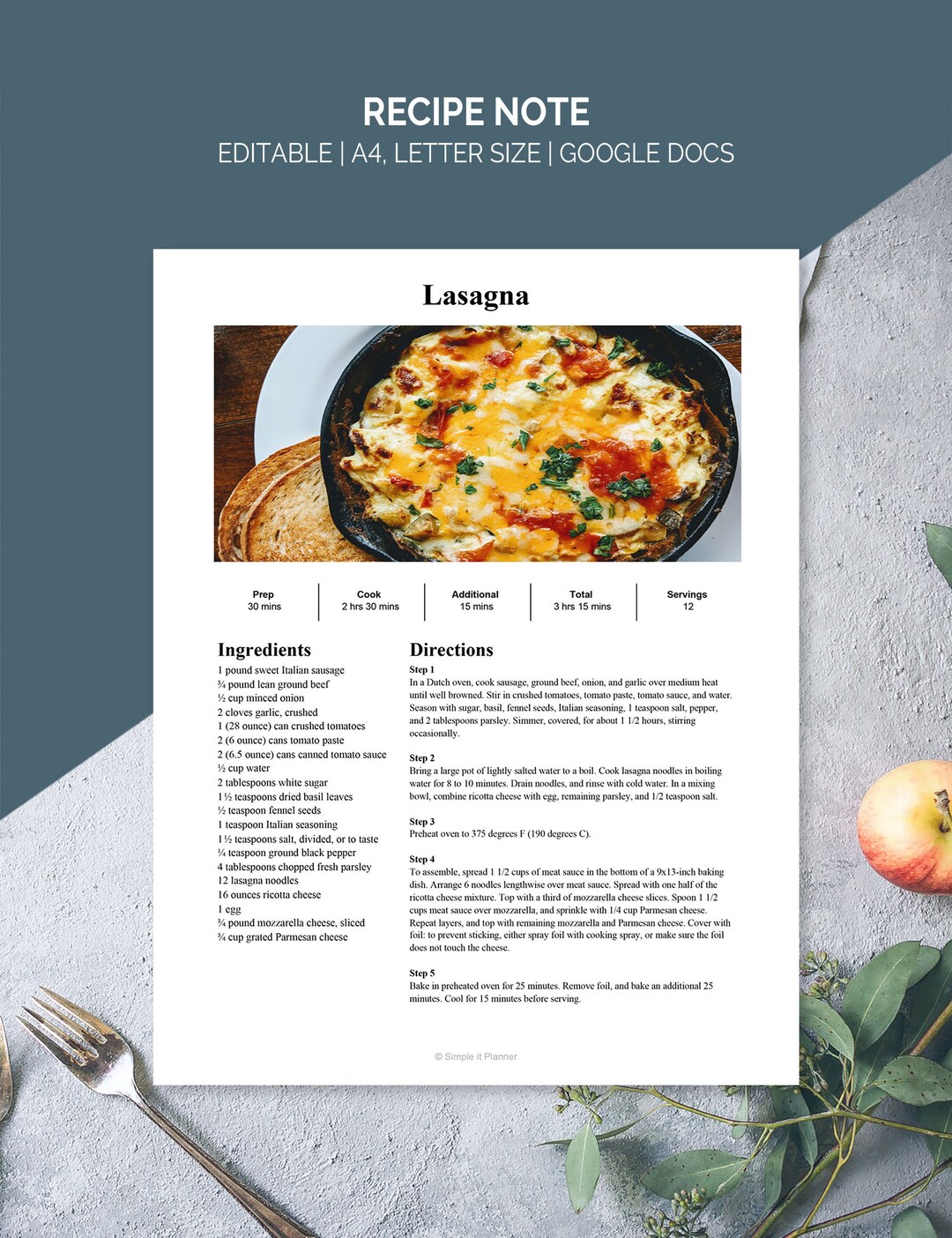 Editable Recipe Page Google Docs Recipe Template Printable Etsy Editable Recipe Page Google Docs Recipe Template Printable Etsy