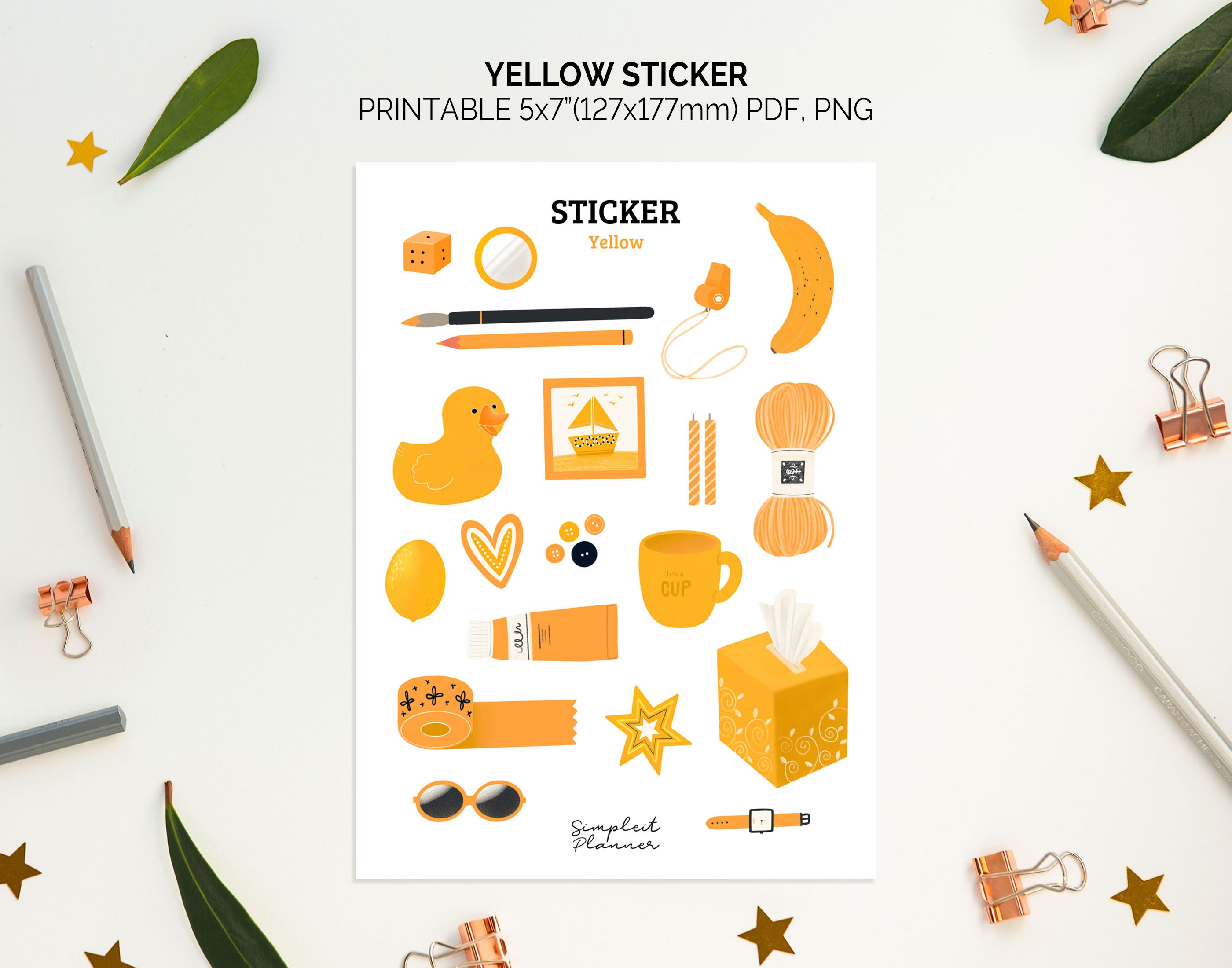 Stickers Sheet Yellow Printable Sticker Stickers for Etsy