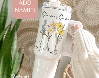 Personalized Grandma's Garden Tumbler: Custom Birth Flower Names