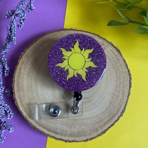 Rapunzel Glitter Badge Reel: Retractable ID Holder