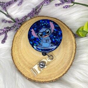 Stitch inspired Badge Reel / Glitter Badge Reel / Disney Badge Holder